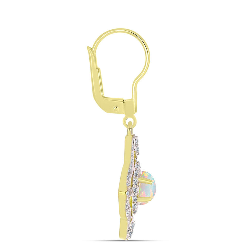 Cercei din Argint 925 Placat cu Aur ( 3.88 grame ) cu Opal Welo și Topaz Alb 1.29 Carate
