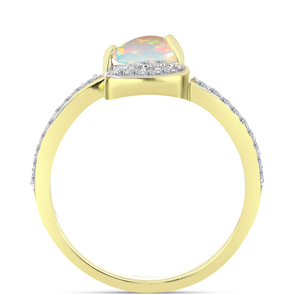 Inel din Argint 925 Placat cu Aur ( 2.24 grame ) cu Opal Welo și Topaz Alb 0.69 Carate 2 