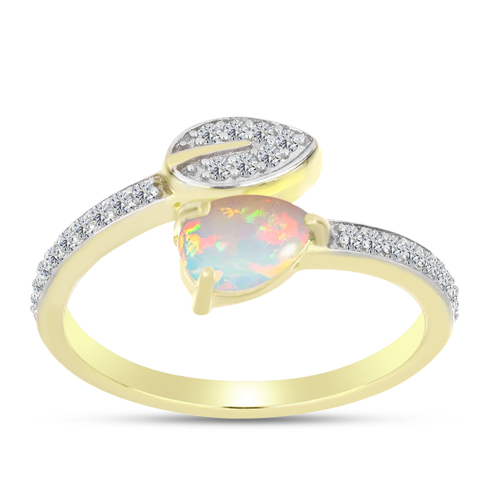 Inel din Argint 925 Placat cu Aur ( 2.24 grame ) cu Opal Welo și Topaz Alb 0.69 Carate 3 