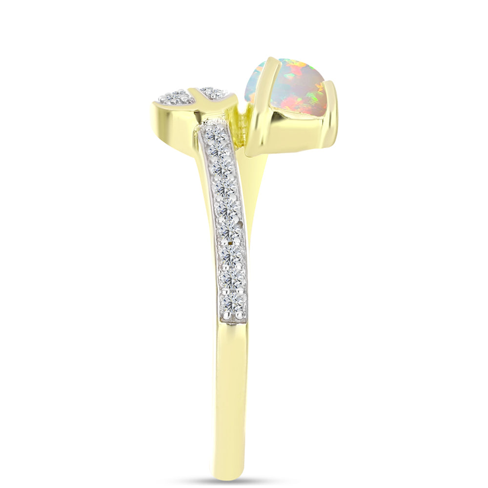 Inel din Argint 925 Placat cu Aur ( 2.24 grame ) cu Opal Welo și Topaz Alb 0.69 Carate
