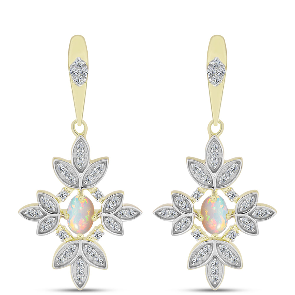 Cercei din Argint 925 Placat cu Aur ( 5.51 grame ) cu Opal Welo și Topaz Alb 1.25 Carate 1 