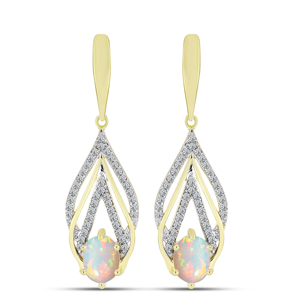 Cercei din Argint 925 Placat cu Aur ( 5.5 grame ) cu Opal Welo și Topaz Alb 2.15 Carate 1 