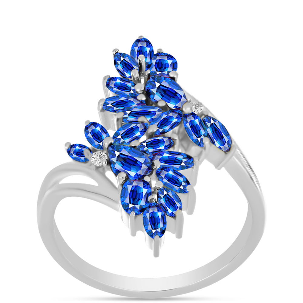 Inel din Argint 925 ( 3.65 grame ) cu Safir Albastru Australian și Topaz Alb 3.03 Carate 3 