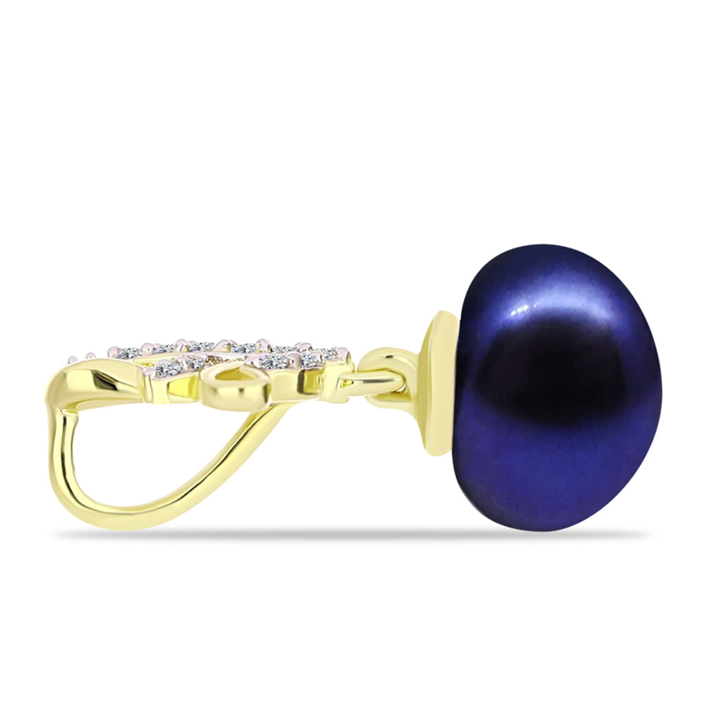 Pandantiv din Argint 925 Placat cu Aur ( 0.99 grame ) cu Perlă de Cultură Neagră și Topaz Alb 5.52 Carate