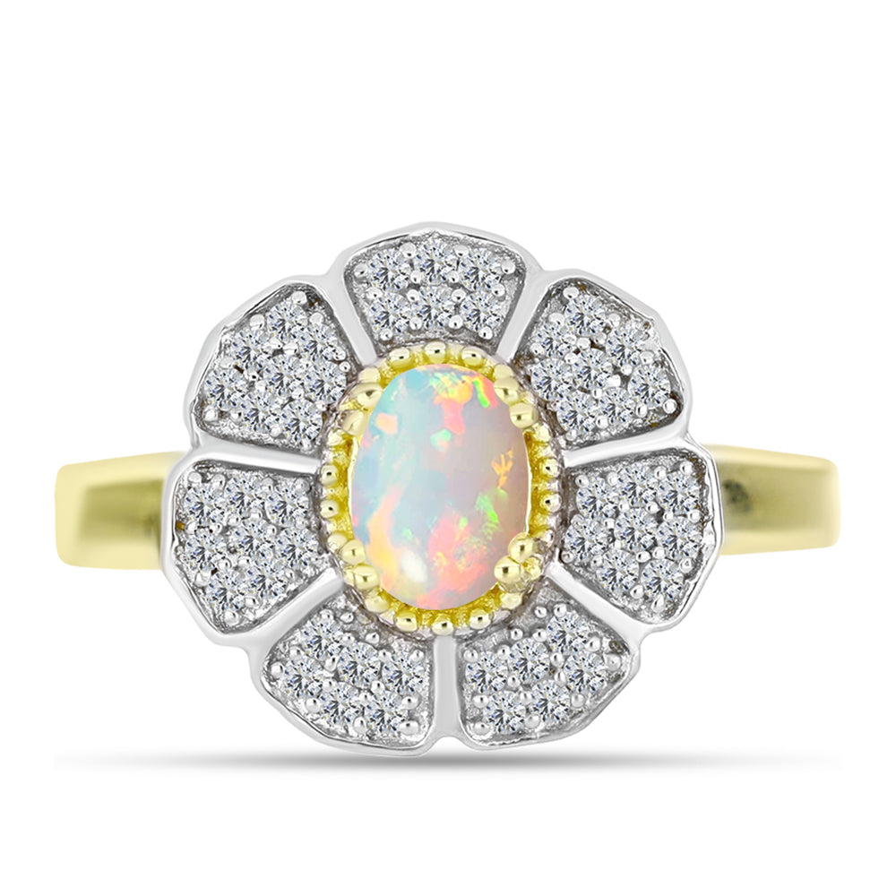 Inel din Argint 925 Placat cu Aur ( 4.22 grame ) cu Opal Welo și Topaz Alb 0.85 Carate