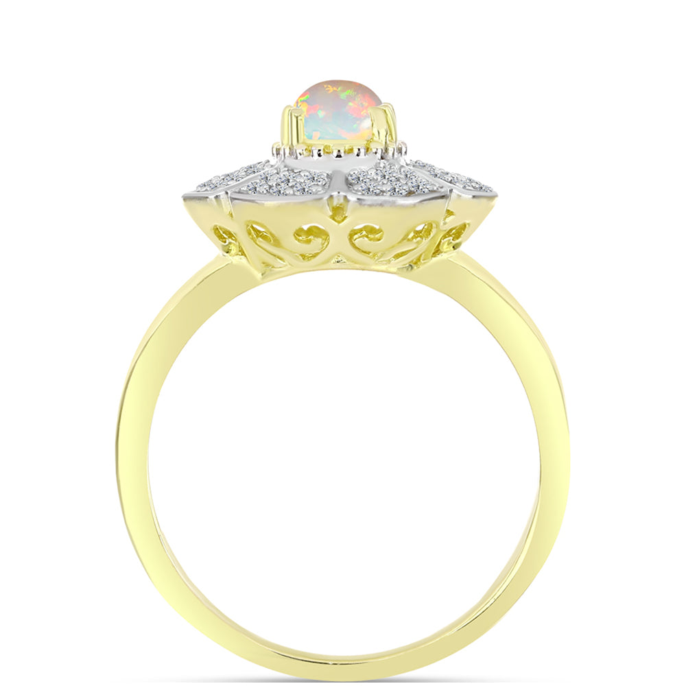 Inel din Argint 925 Placat cu Aur ( 4.22 grame ) cu Opal Welo și Topaz Alb 0.85 Carate