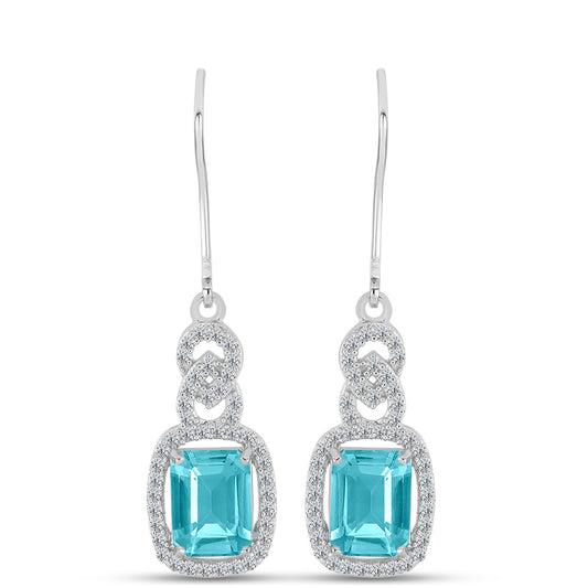 Cercei din Argint 925 ( 2.68 grame ) cu Cuarț Paraiba și Topaz Alb 3.21 Carate