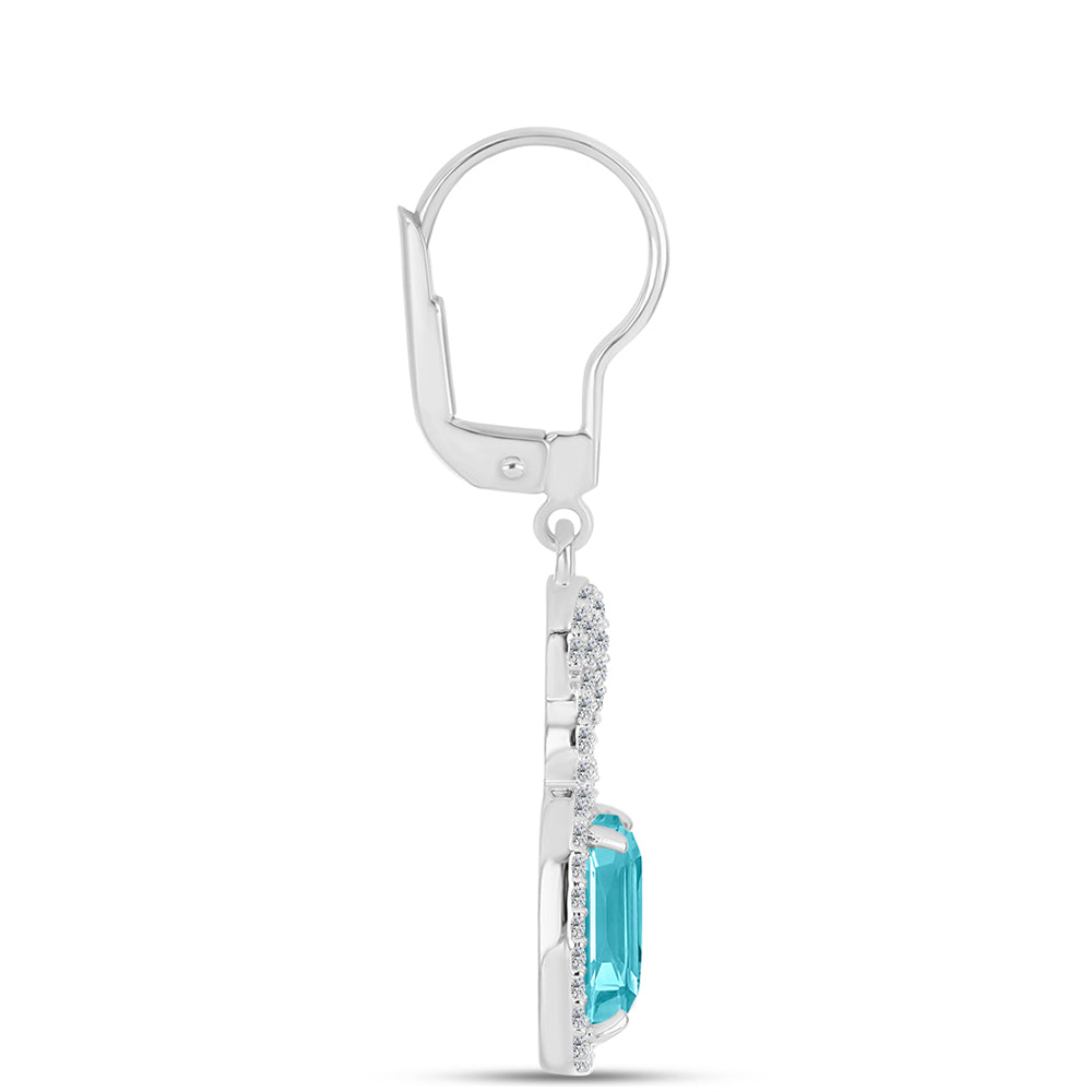 Cercei din Argint 925 ( 2.68 grame ) cu Cuarț Paraiba și Topaz Alb 3.21 Carate 2 