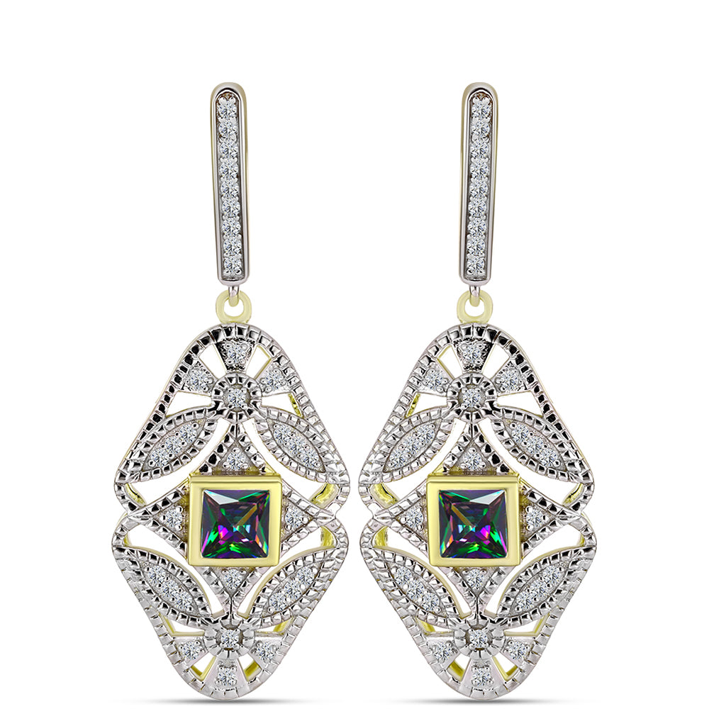 Cercei din Argint 925 Placat cu Aur ( 6.91 grame ) cu Topaz Mistic și Topaz Alb 1 Carate 1 