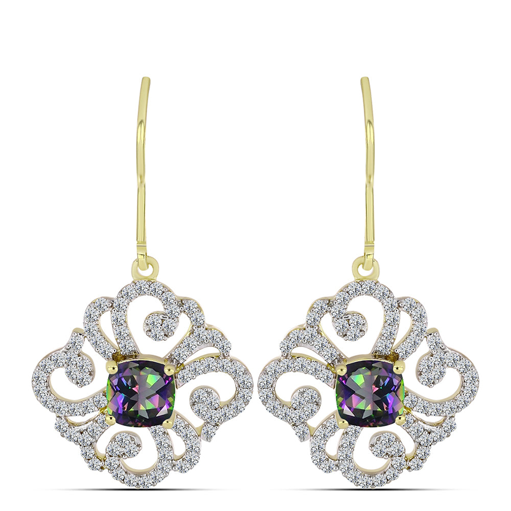 Cercei din Argint 925 Placat cu Aur ( 4.5 grame ) cu Topaz Mistic și Topaz Alb 2.71 Carate 1 