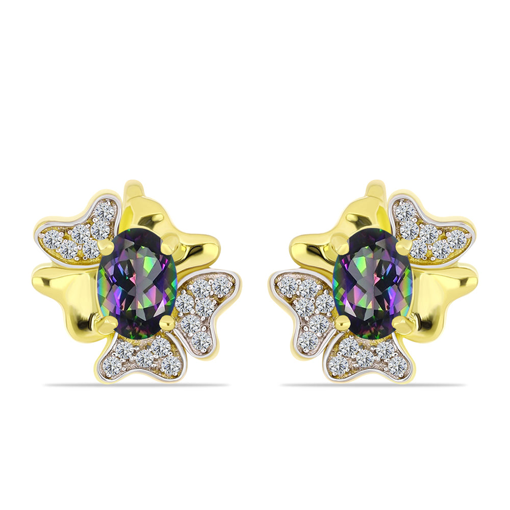 Cercei din Argint 925 Placat cu Aur ( 4.11 grame ) cu Topaz Mistic și Topaz Alb 1.75 Carate 1 