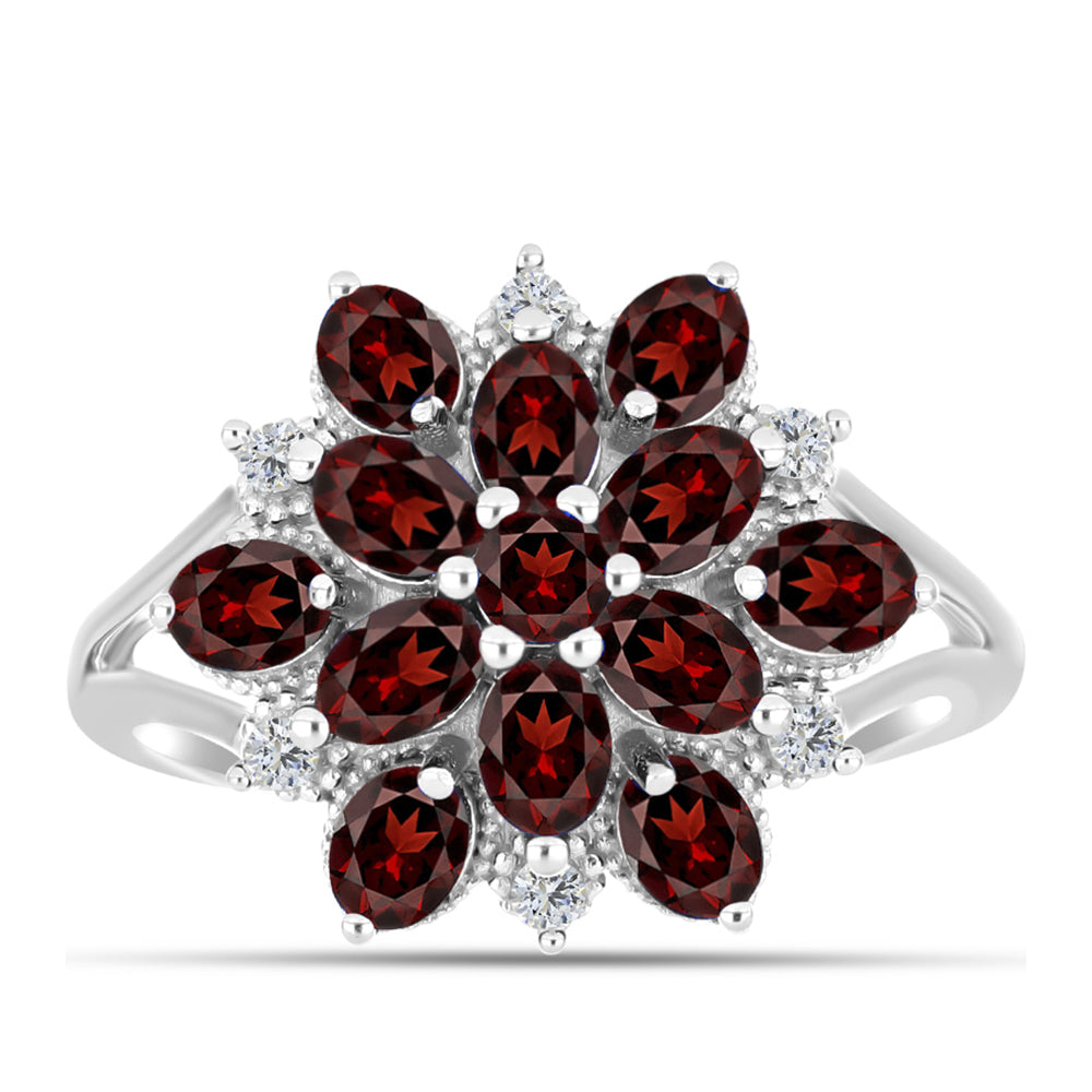Inel din Argint 925 ( 3.44 grame ) cu Granat Barton și Topaz Alb 2.99 Carate 1 