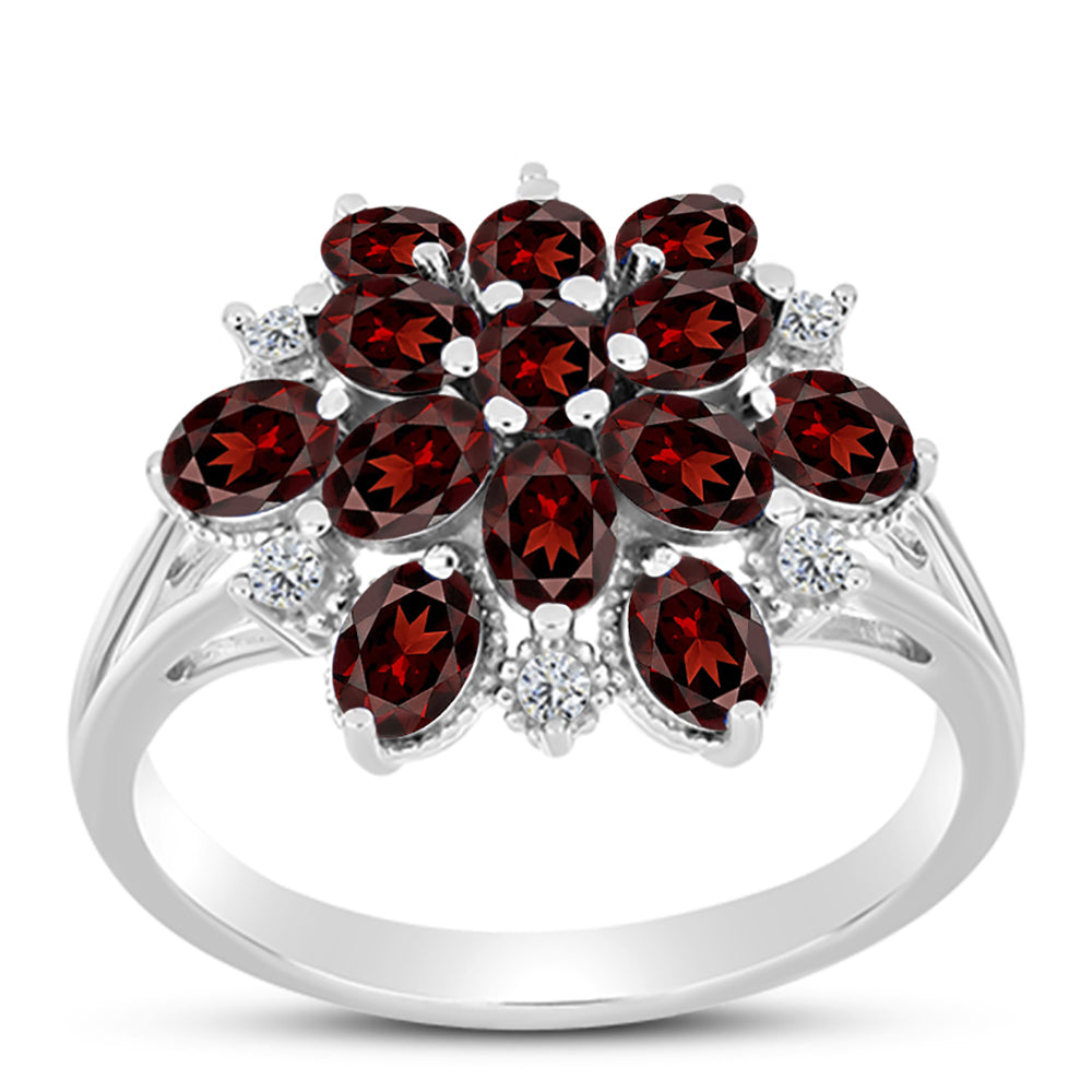 Inel din Argint 925 ( 3.44 grame ) cu Granat Barton și Topaz Alb 2.99 Carate 3 