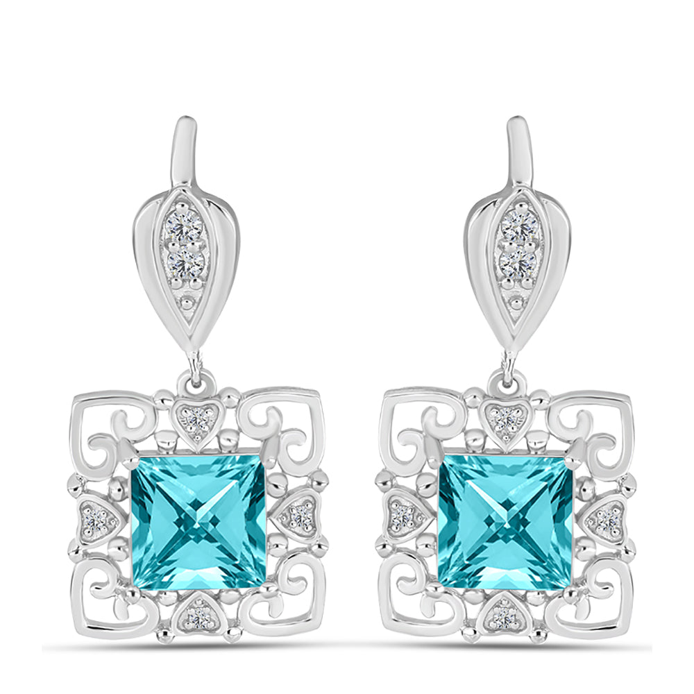 Cercei din Argint 925 ( 6.06 grame ) cu Cuarț Paraiba și Topaz Alb 4.57 Carate 1 