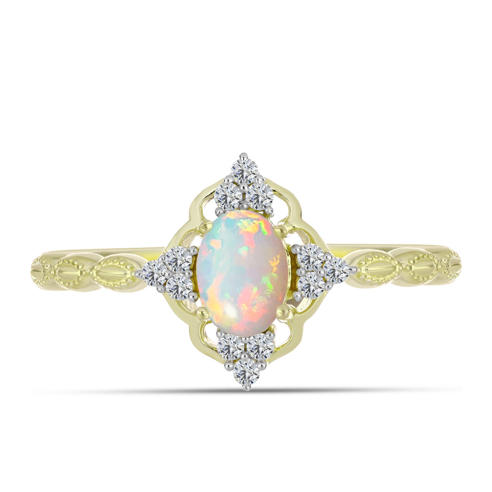 Inel din Argint 925 Placat cu Aur ( 2.36 grame ) cu Opal Welo și Topaz Alb 0.71 Carate