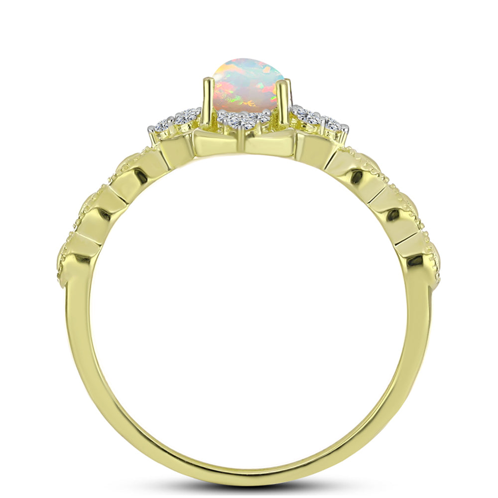 Inel din Argint 925 Placat cu Aur ( 2.36 grame ) cu Opal Welo și Topaz Alb 0.71 Carate