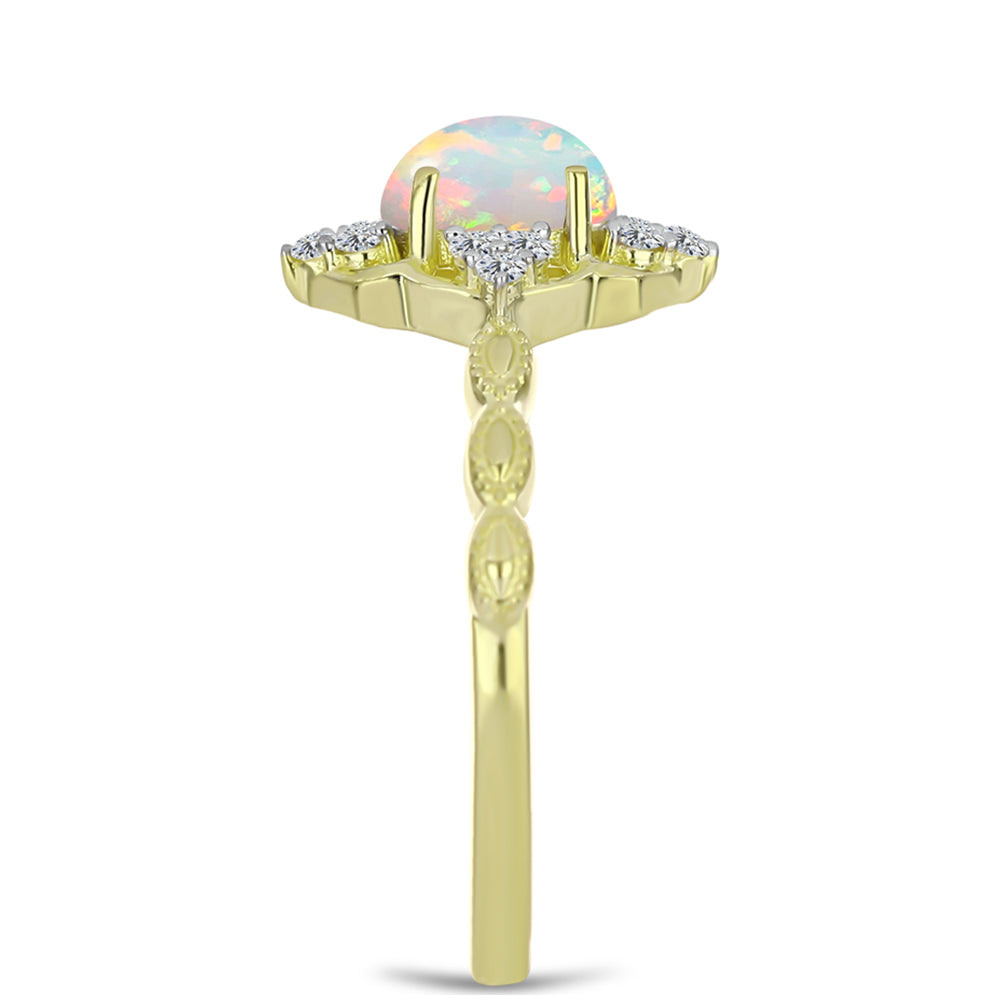 Inel din Argint 925 Placat cu Aur ( 2.36 grame ) cu Opal Welo și Topaz Alb 0.71 Carate 4 