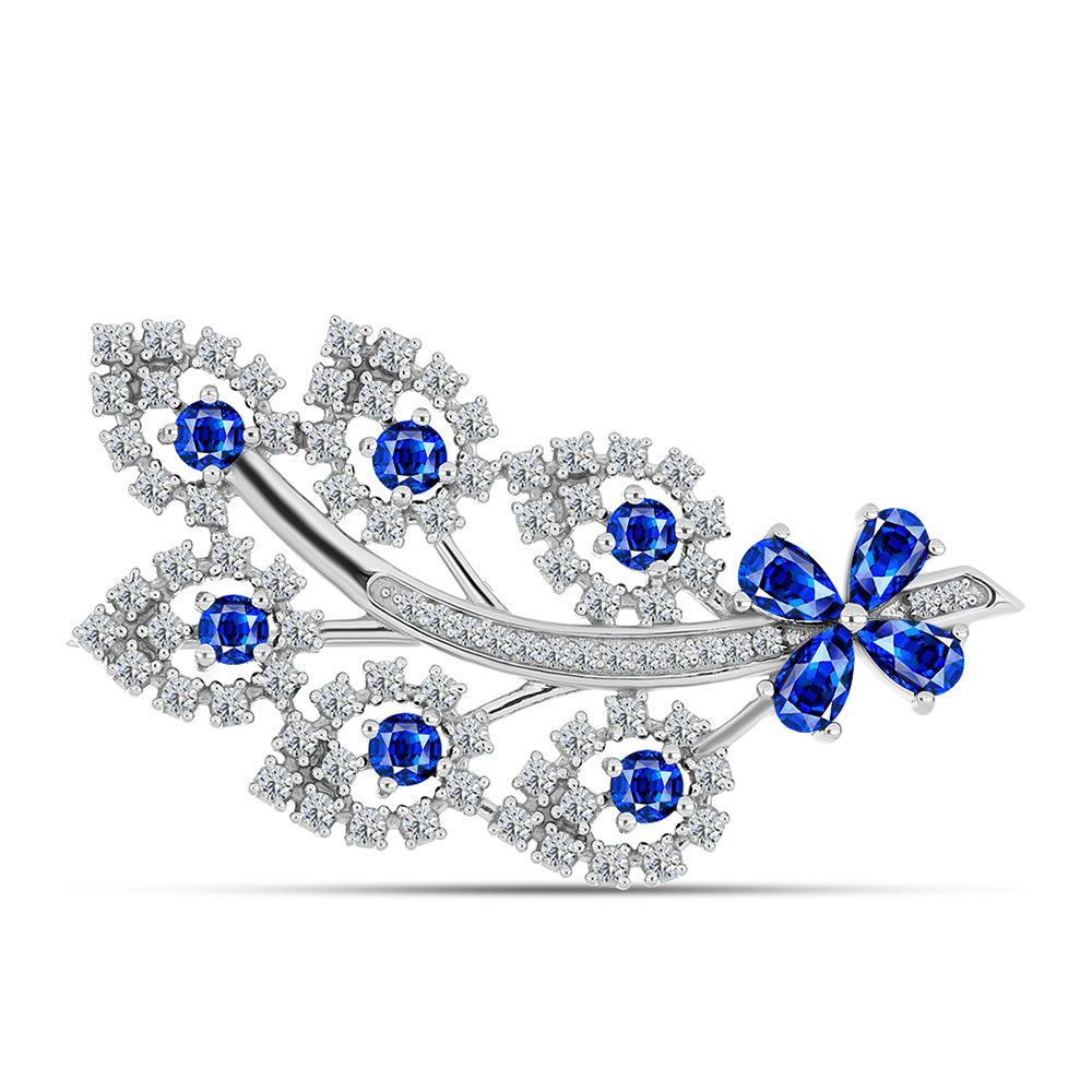 Broşă din Argint 925 ( 6.11 grame ) cu Safir Albastru Australian și Topaz Alb 3.74 Carate 1 