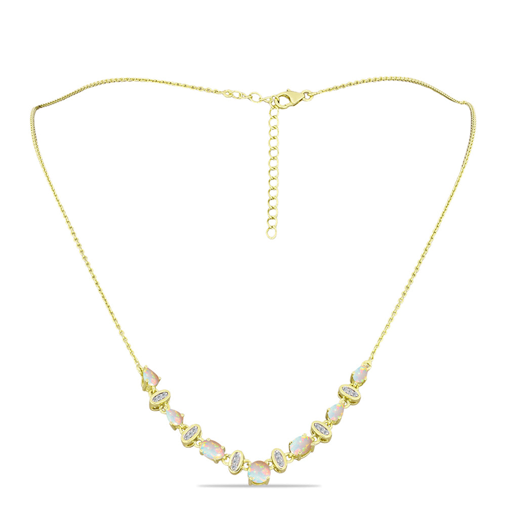 Colier din Argint 925 Placat cu Aur ( 5.98 grame ) cu Opal Welo și Topaz Alb 1.55 Carate