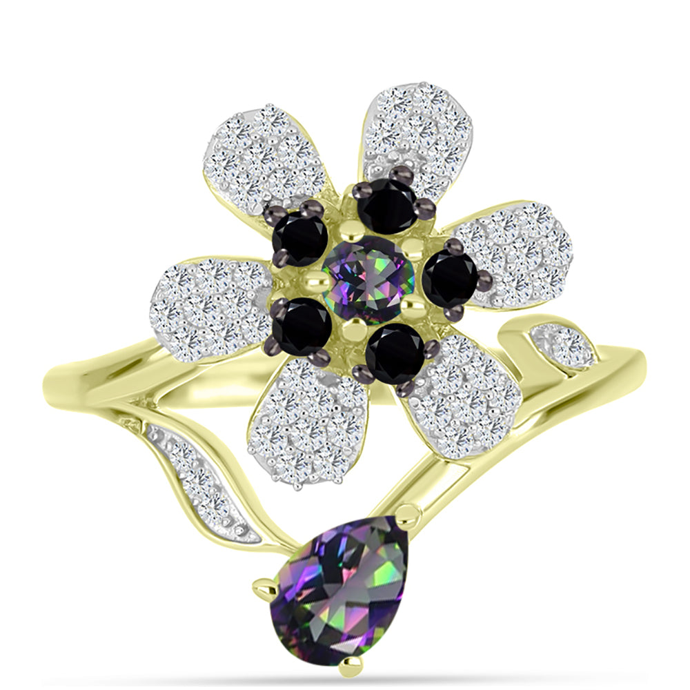 Inel din Argint 925 Placat cu Aur ( 3.86 grame ) cu Topaz Mistic și Spinel Negru 1.14 Carate