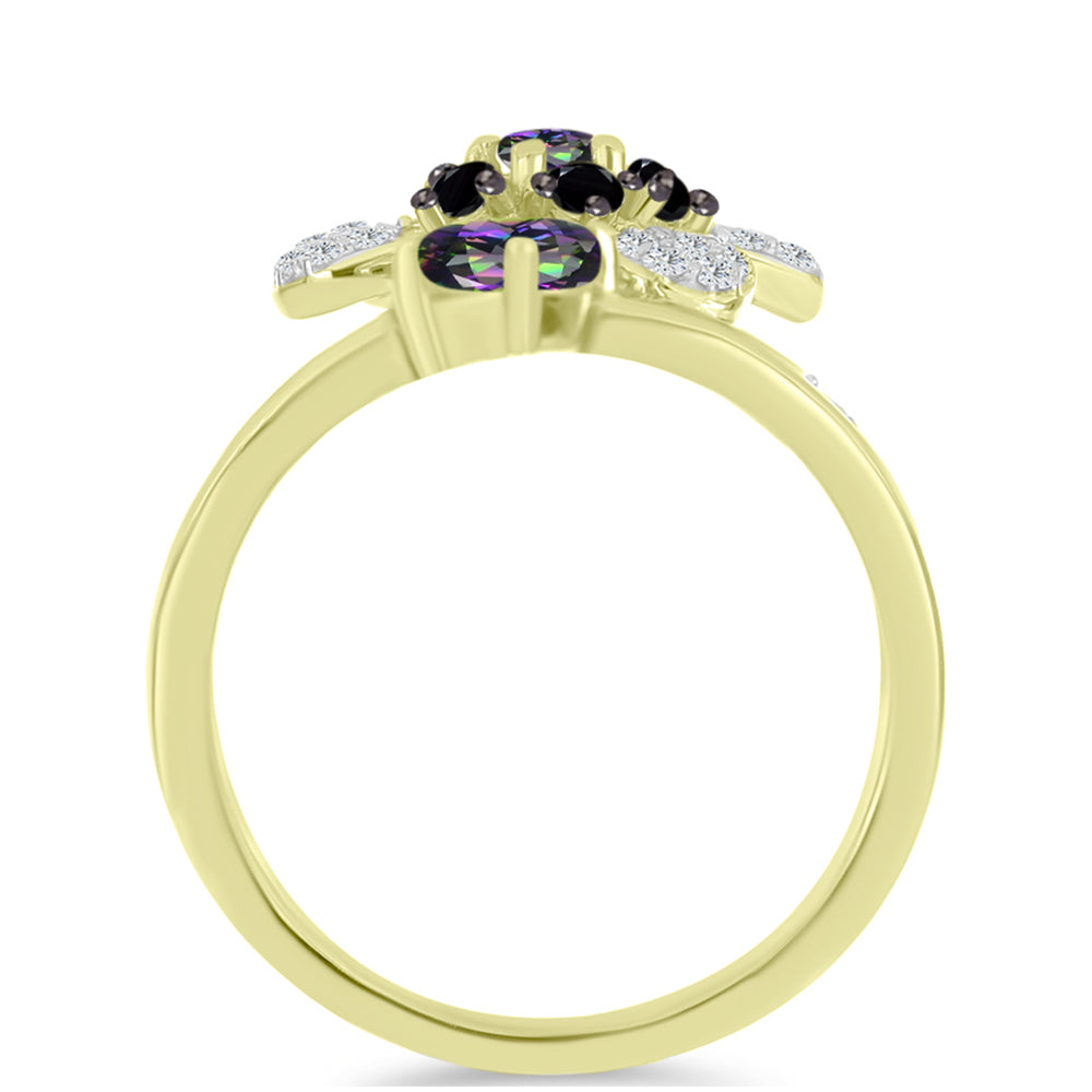 Inel din Argint 925 Placat cu Aur ( 3.86 grame ) cu Topaz Mistic și Spinel Negru 1.14 Carate 2 