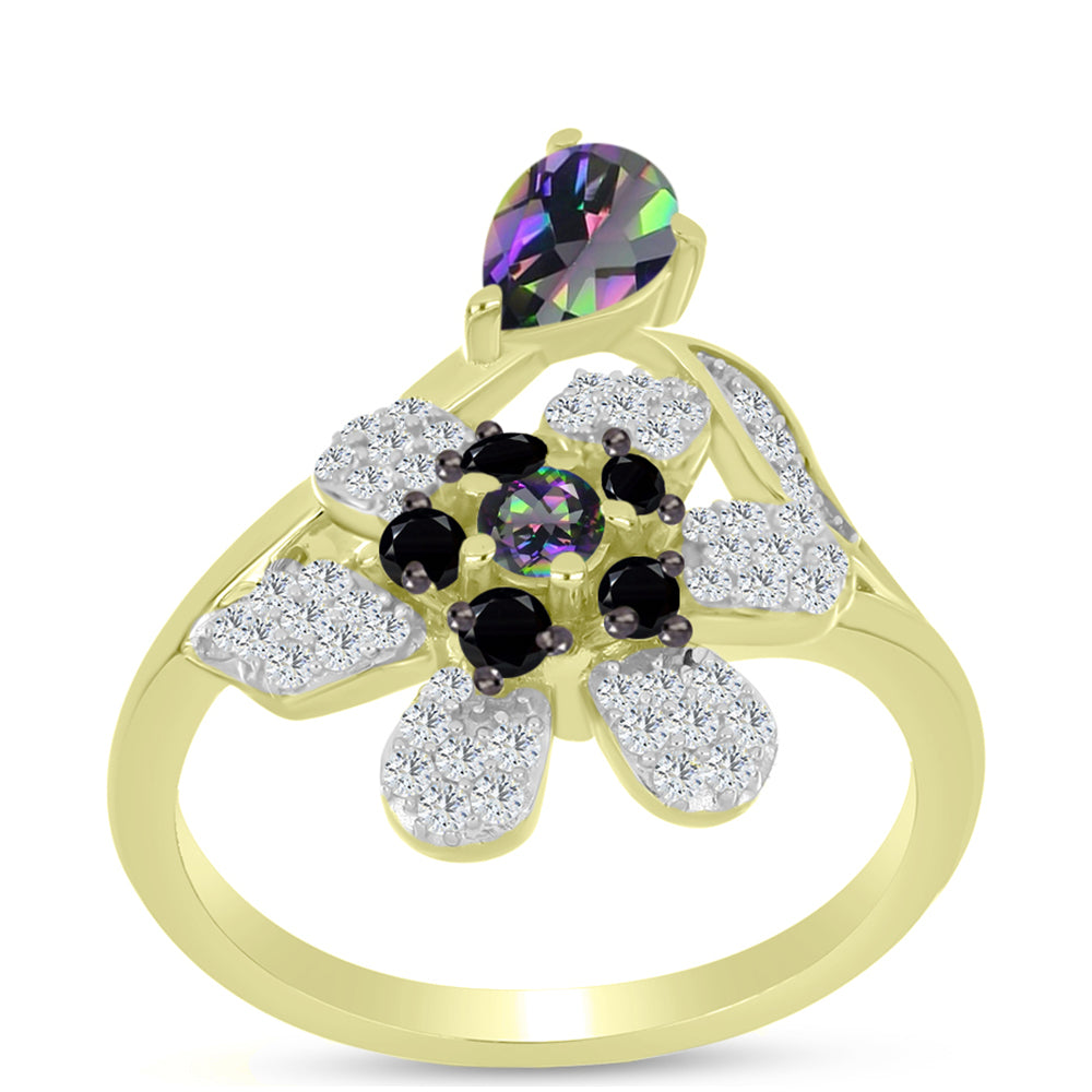 Inel din Argint 925 Placat cu Aur ( 3.86 grame ) cu Topaz Mistic și Spinel Negru 1.14 Carate 3 