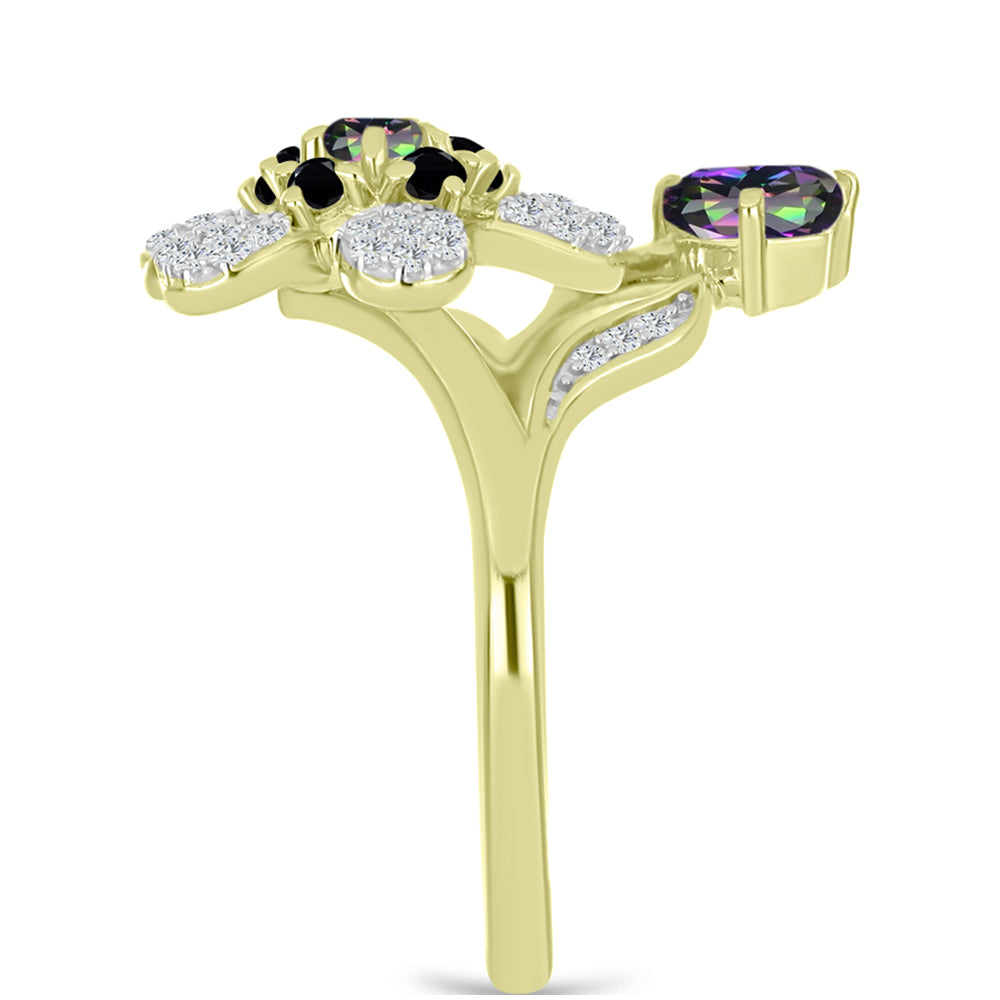 Inel din Argint 925 Placat cu Aur ( 3.86 grame ) cu Topaz Mistic și Spinel Negru 1.14 Carate 4 