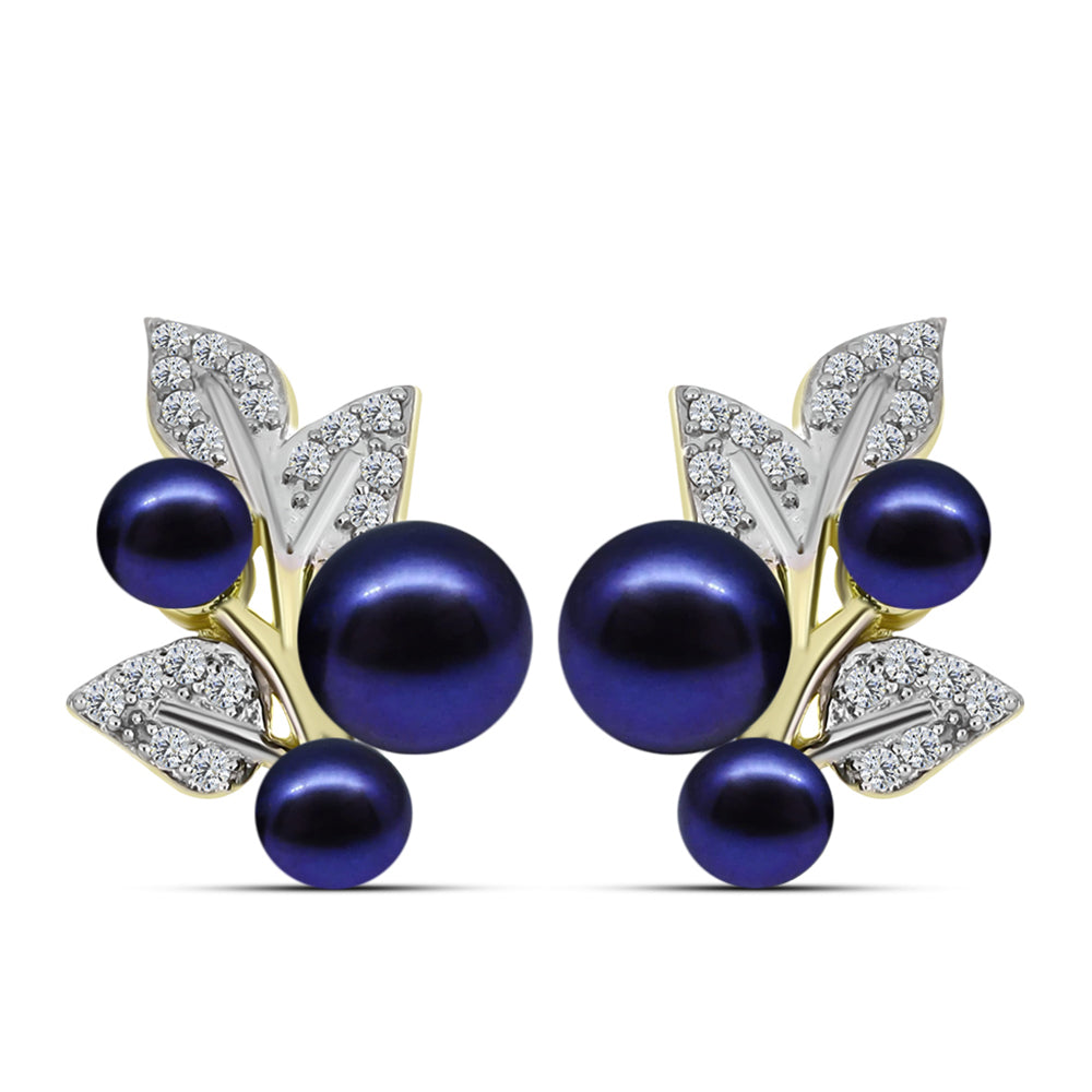 Cercei din Argint 925 Placat cu Aur ( 4.8 grame ) cu Perlă de Cultură Neagră și Topaz Alb 5.55 Carate 1 