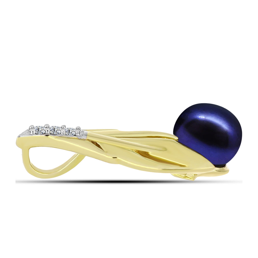 Pandantiv din Argint 925 Placat cu Aur ( 1.38 grame ) cu Perlă de Cultură Neagră și Topaz Alb 5.39 Carate
