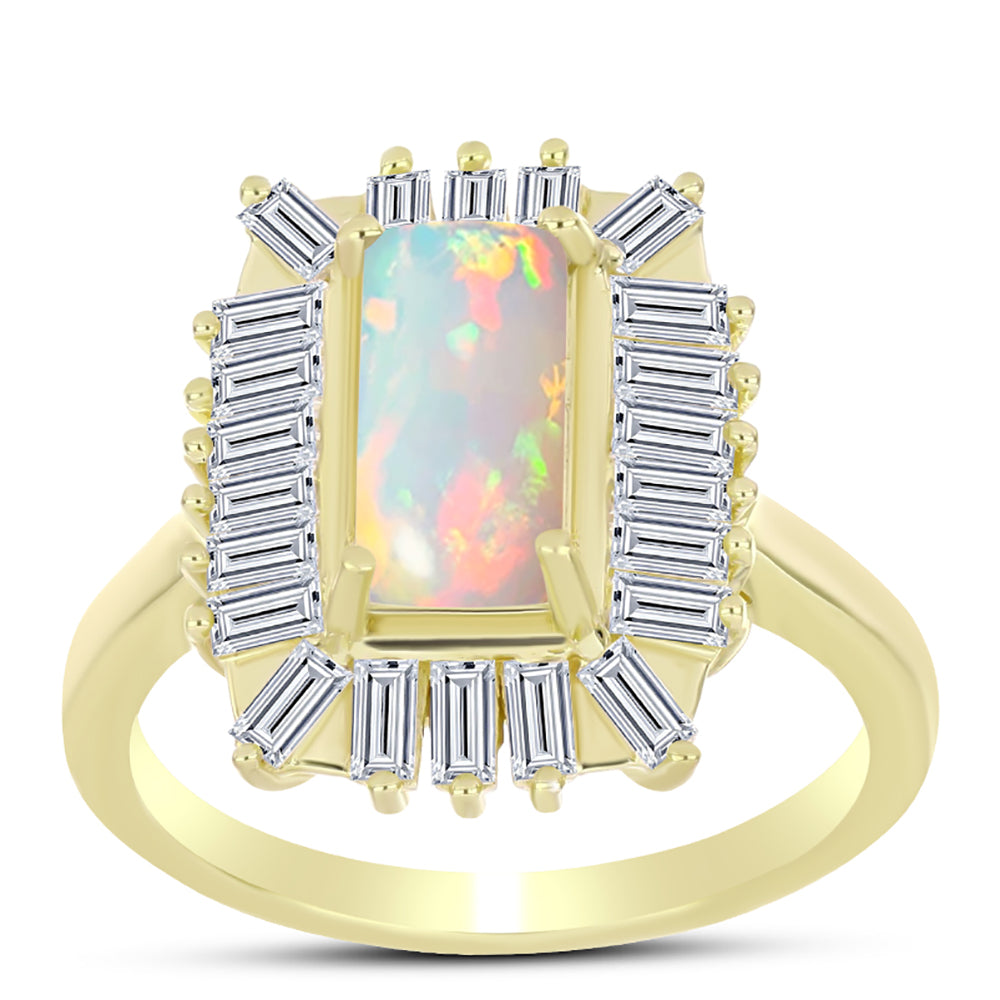 Inel din Argint 925 Placat cu Aur ( 3.8 grame ) cu Opal Welo și Zircon Alb 2.71 Carate 3 