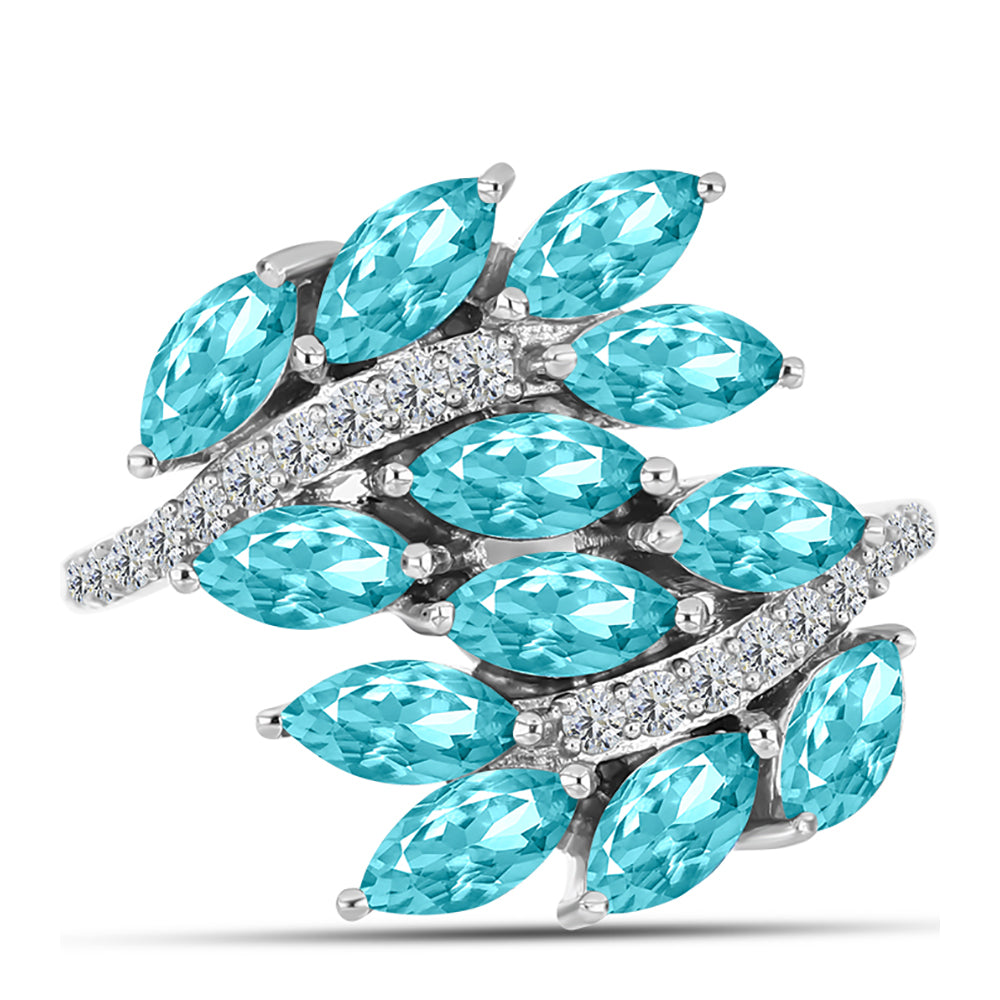 Inel din Argint 925 ( 3.49 grame ) cu Cuarț Paraiba și Topaz Alb 2.54 Carate