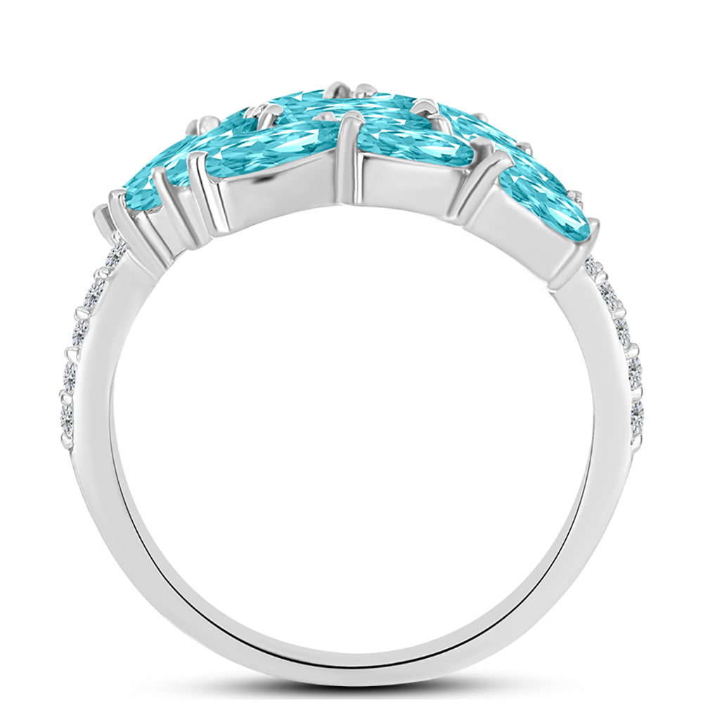 Inel din Argint 925 ( 3.49 grame ) cu Cuarț Paraiba și Topaz Alb 2.54 Carate 2 