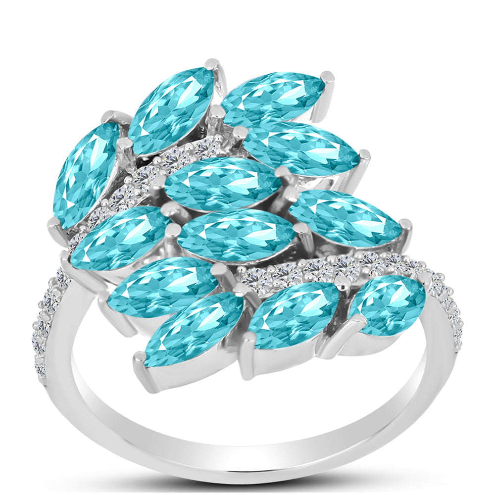 Inel din Argint 925 ( 3.49 grame ) cu Cuarț Paraiba și Topaz Alb 2.54 Carate 3 