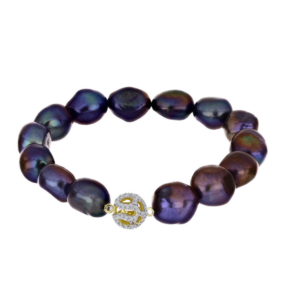 Brățară din Argint 925 Placat cu Aur ( 1.23 grame ) cu Perlă de Cultură Neagră și Topaz Alb 131.59 Carate 1 