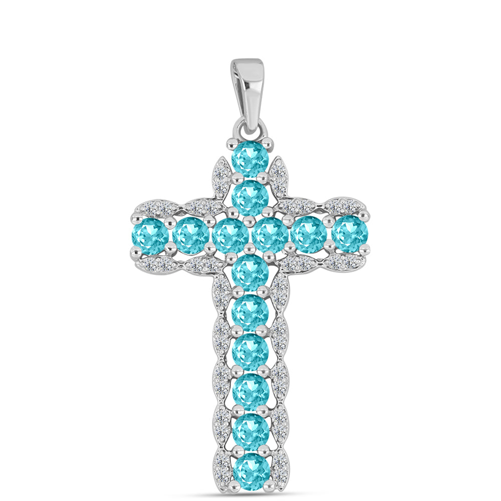 Cruce Pandantiv din Argint 925 ( 2.64 grame ) cu Cuarț Paraiba și Topaz Alb 2.22 Carate 1 
