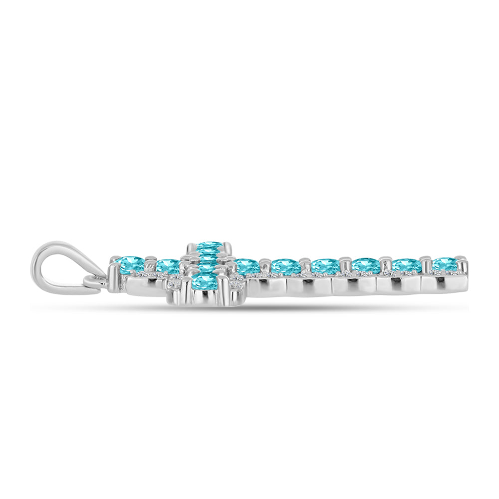 Cruce Pandantiv din Argint 925 ( 2.64 grame ) cu Cuarț Paraiba și Topaz Alb 2.22 Carate 2 