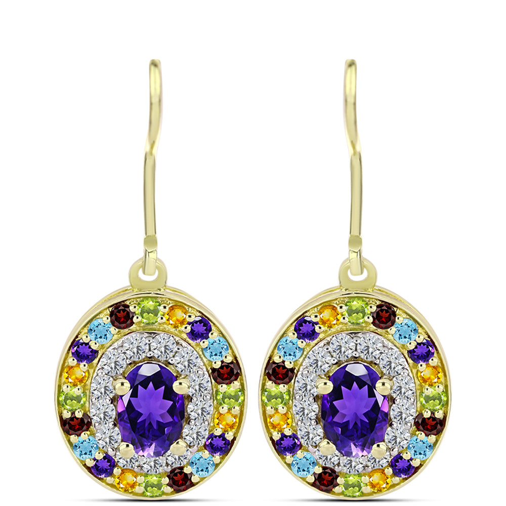 Cercei din Argint 925 Placat cu Aur ( 3.59 grame ) cu Granat Barton și Ametist Marocan 1.96 Carate