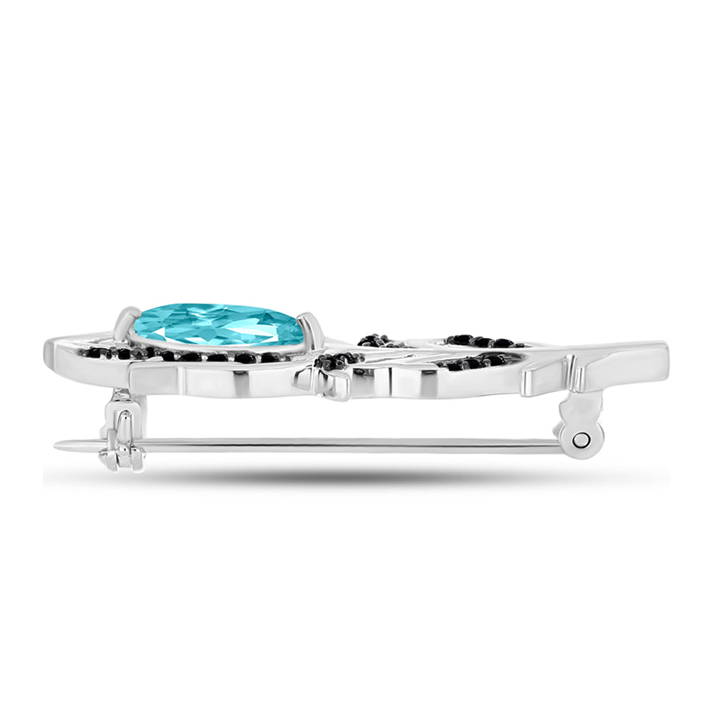 Broşă din Argint 925 ( 4.11 grame ) cu Cuarț Paraiba și Spinel Negru 1.18 Carate