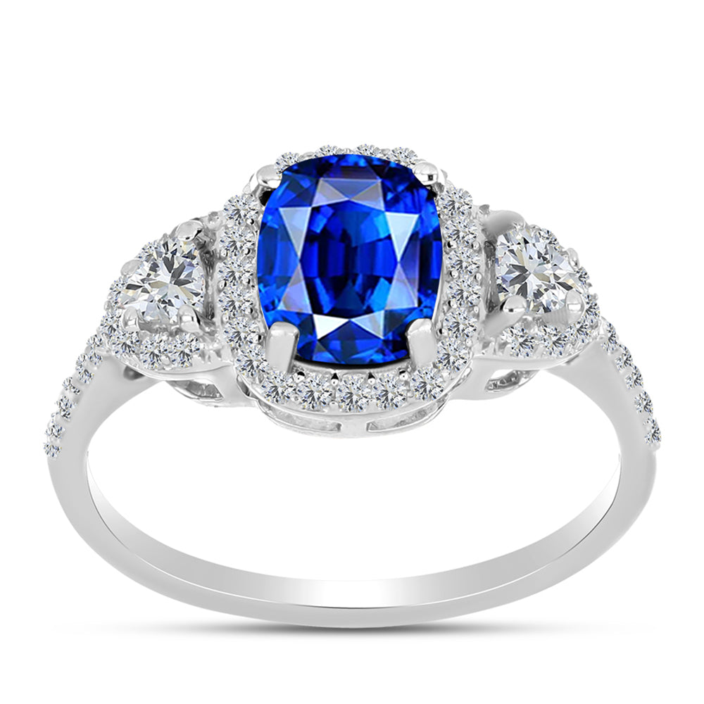 Inel din Argint 925 ( 2.16 grame ) cu Safir Albastru Australian și Topaz Alb 2.53 Carate 3 