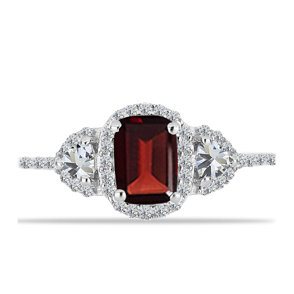 Inel din Argint 925 ( 2.16 grame ) cu Granat Barton și Topaz Alb 1.7 Carate
