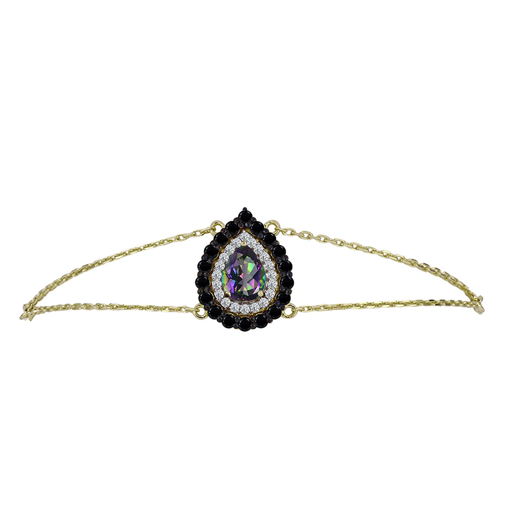 Brățară din Argint 925 Placat cu Aur ( 4.5 grame ) cu Topaz Mistic și Spinel Negru 1.85 Carate 2 