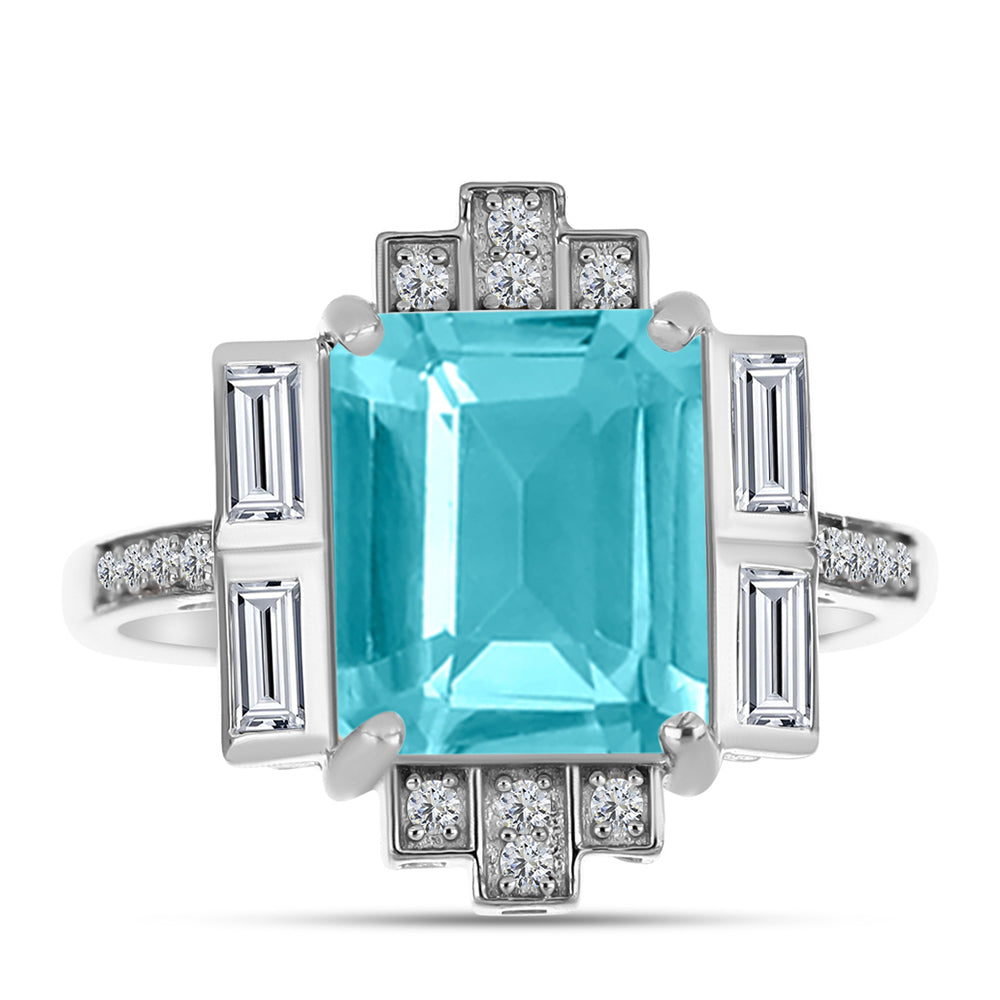 Inel din Argint 925 ( 3.86 grame ) cu Cuarț Paraiba și Topaz Alb 4.81 Carate 1 
