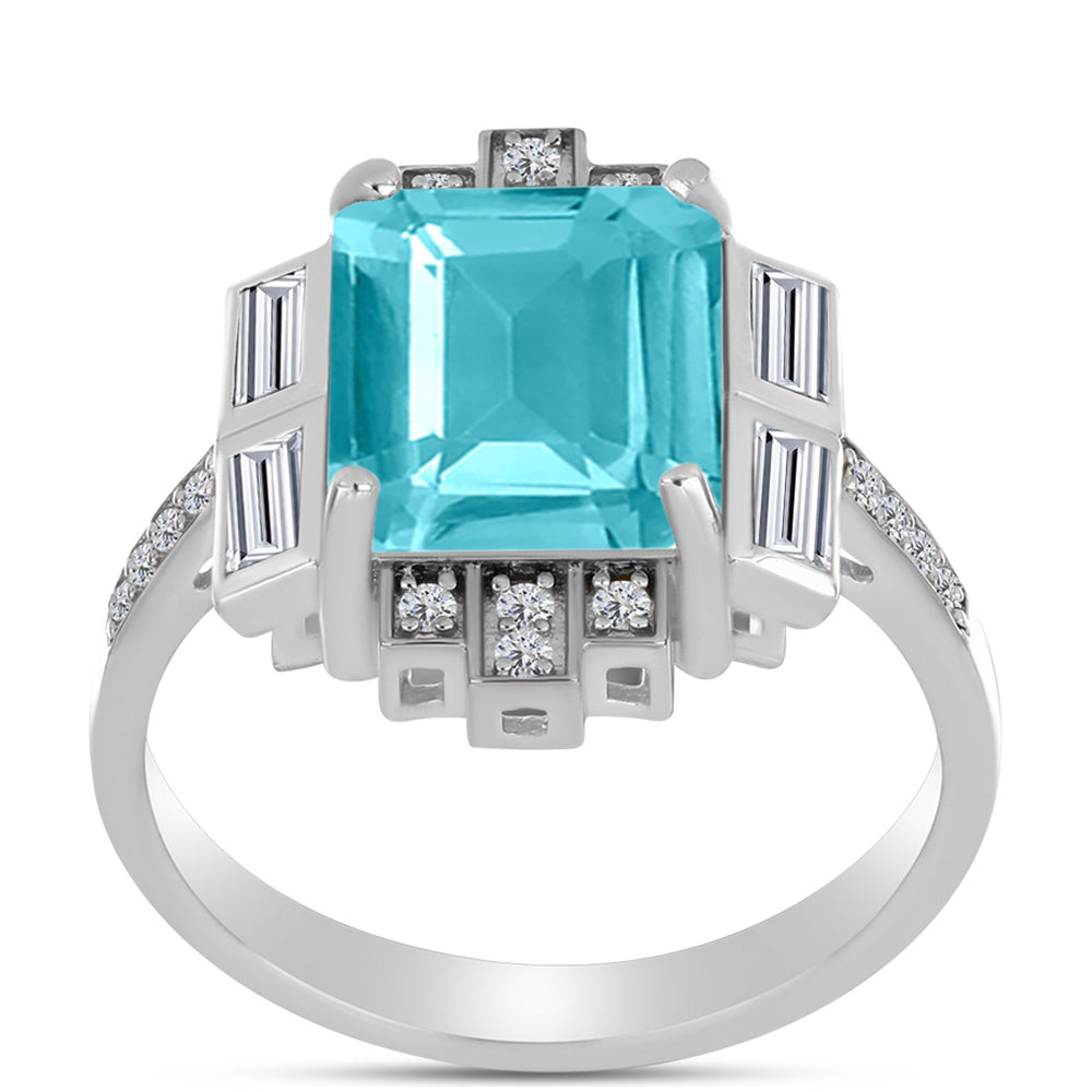 Inel din Argint 925 ( 3.86 grame ) cu Cuarț Paraiba și Topaz Alb 4.81 Carate