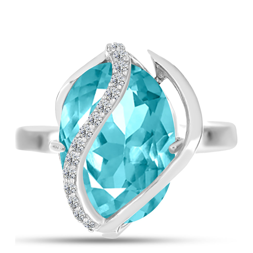 Inel din Argint 925 ( 3.66 grame ) cu Cuarț Paraiba și Topaz Alb 5.43 Carate 1 
