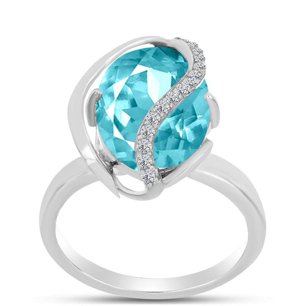 Inel din Argint 925 ( 3.66 grame ) cu Cuarț Paraiba și Topaz Alb 5.43 Carate 3 