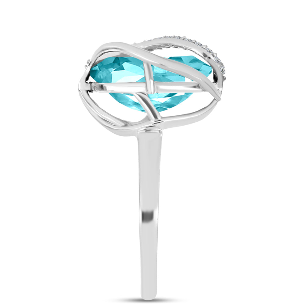 Inel din Argint 925 ( 3.66 grame ) cu Cuarț Paraiba și Topaz Alb 5.43 Carate 4 