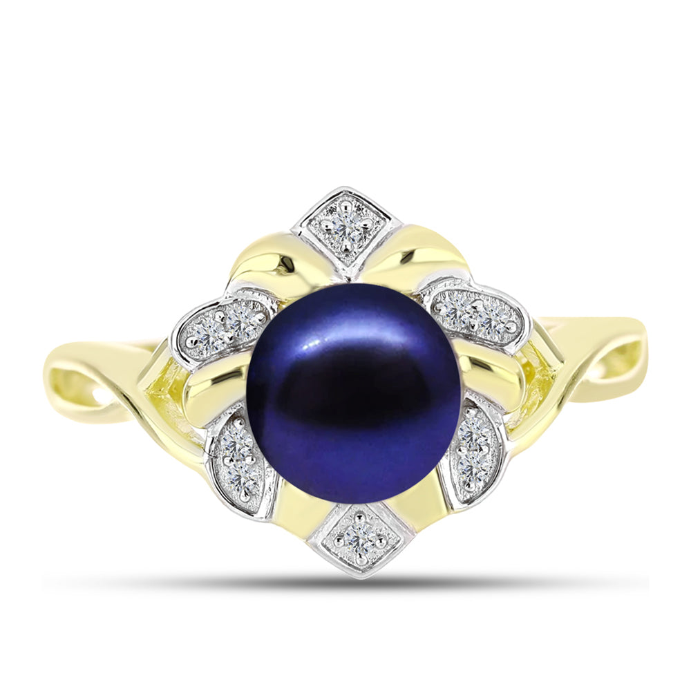 Inel din Argint 925 Placat cu Aur ( 3.58 grame ) cu Perlă de Cultură Neagră și Topaz Alb 3.22 Carate 1 