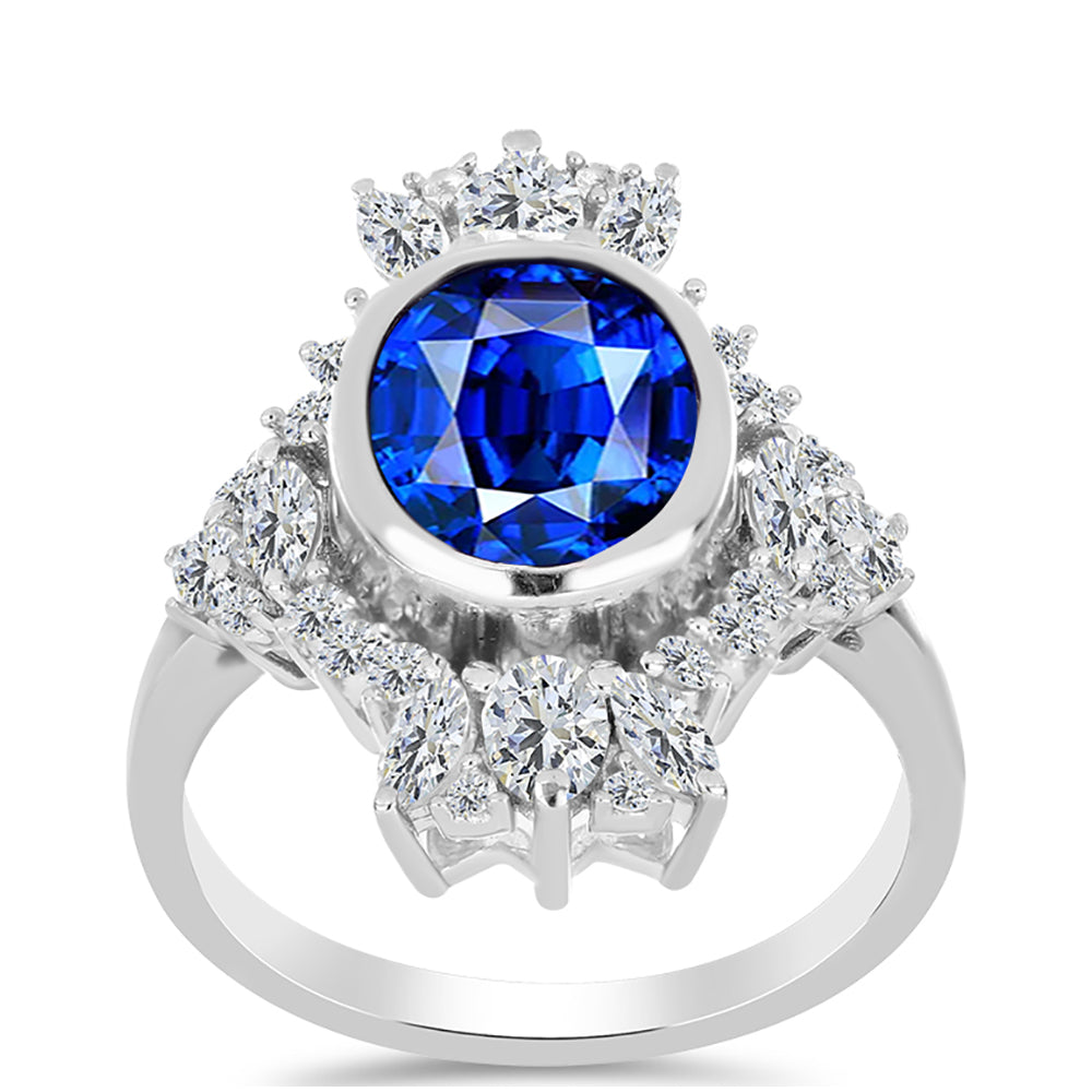 Inel din Argint 925 ( 4.36 grame ) cu Safir Albastru Australian și Topaz Alb 4.76 Carate 3 