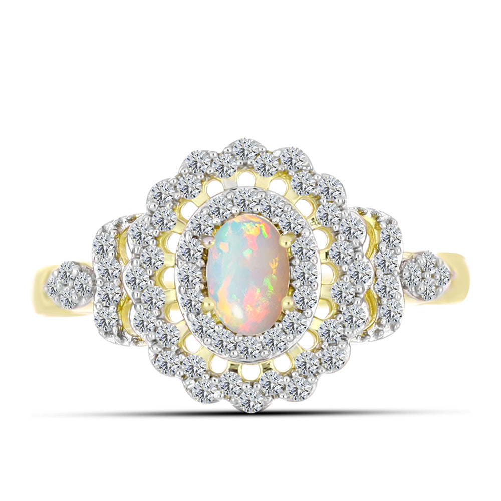 Inel din Argint 925 Placat cu Aur ( 2.96 grame ) cu Opal Welo și Topaz Alb 0.9 Carate