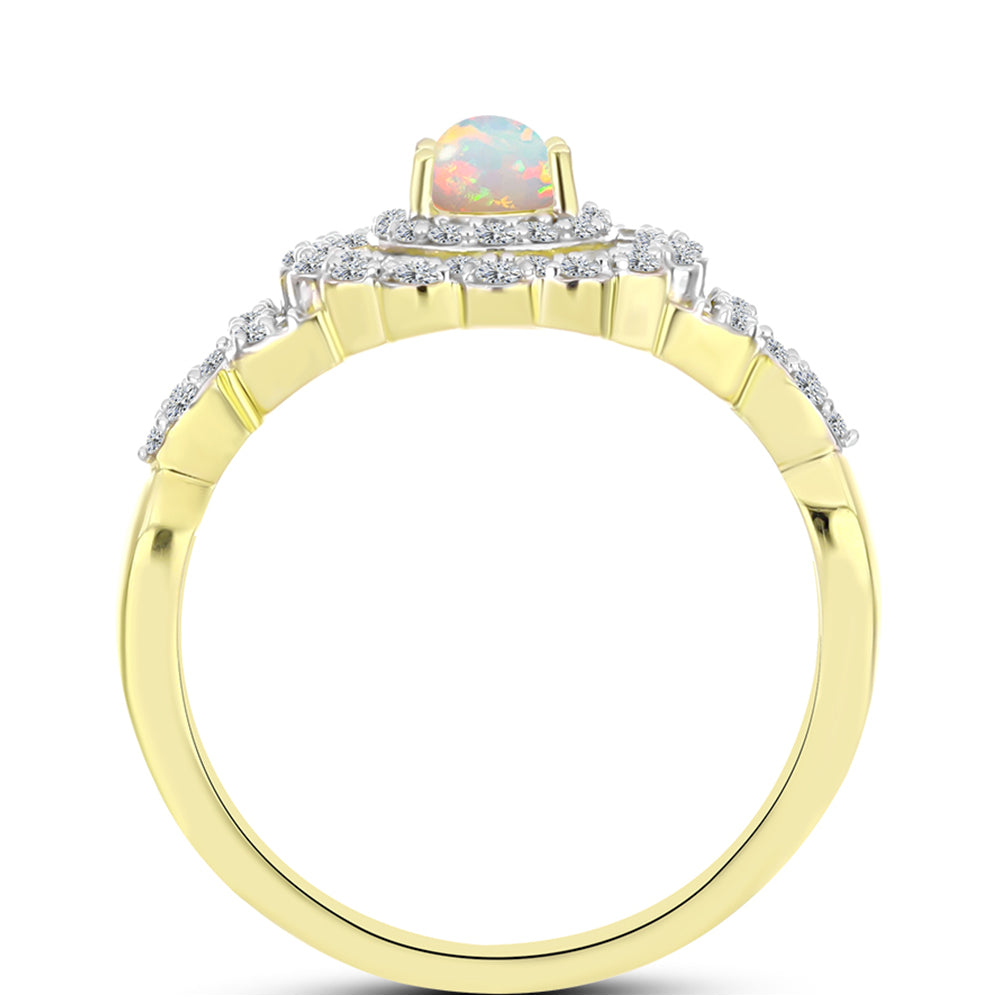 Inel din Argint 925 Placat cu Aur ( 2.96 grame ) cu Opal Welo și Topaz Alb 0.9 Carate